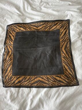 Anne Klein Zebra Print Silk Scarf Sheer Gold & Black Neckerchief